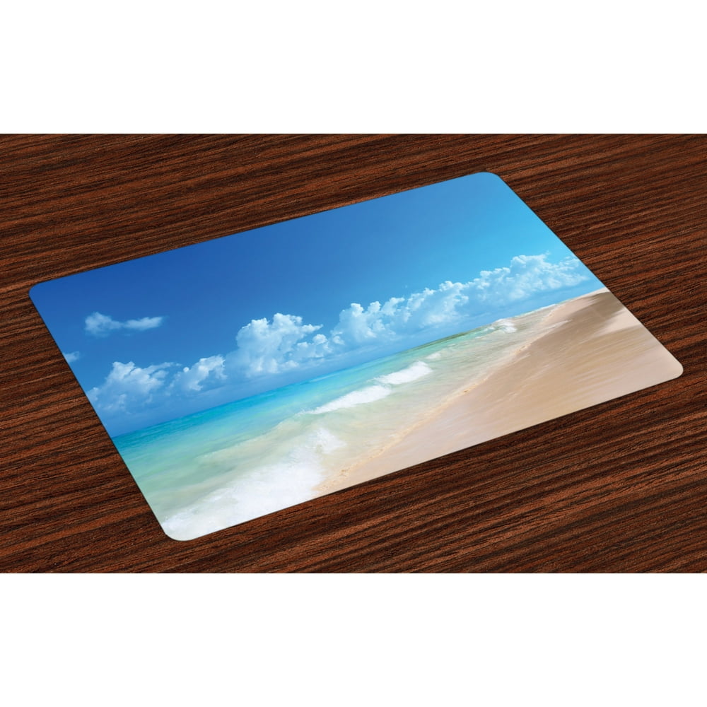 Hawaiian Placemats Set of 4 Tropical Seacoast Wavy Ocean Fluffy Clouds