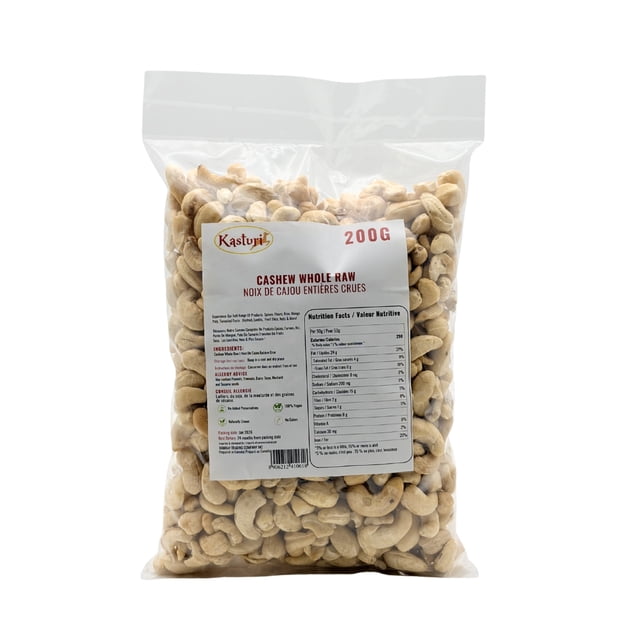 Kasturi Noix de Cajou Entières Crues, 200 g, Non Salées, Non Rôties