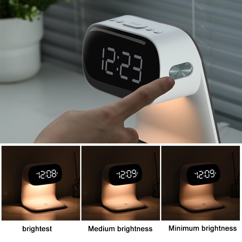 Digital Alarm Clock with Wireless Fast Charging Station 15W Touch Smart Bedside Lamp, 3-Color Night Light for Living Room, Bedside, Heavy Sleepers (White + No Adapter), Home Holiday Gift