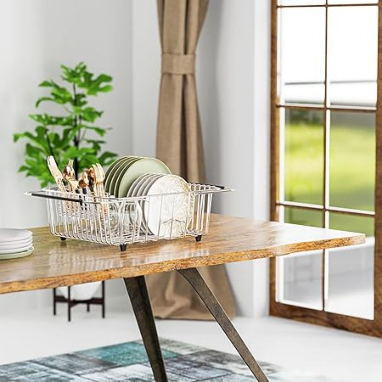 Dish Drying Rack in-Sink, 304 Stainless Steel Dish Drainer with Stainless Steel Silverware Holder Over Inside Sink-Adjustable 14.96" to 20.59" Maximium 13 Upright Dishes