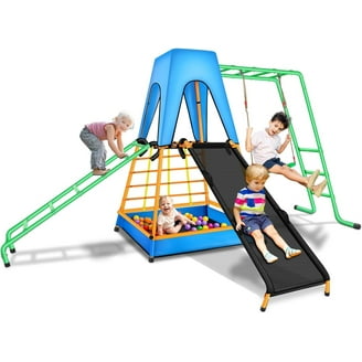 Sesslife Kids Backyard Swing Set, 5-in-1 Metal Playset with Slide