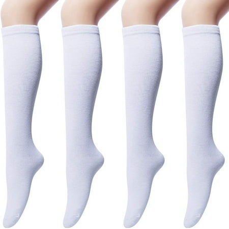 

UDAXB Socks 4 Pairs Women s Cotton Knee High Socks Casual Solid Knit Knee Socks (white)