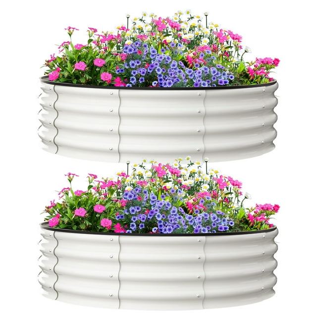 Galvanized Raised Garden Bed Kit - 0.5mm Steel Round Planter Boxes, Frost/UV-Resistant, Tool-Free Assembly