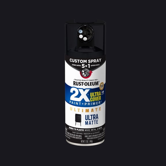 Black, Rust-Oleum American Accents 2X Ultra Cover 5-in-1 Ultra Matte Spray Paint-398803, 12 oz