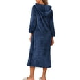 thumbnail image 3 of Bata de baño larga con cremallera para mujer INSPIRE CHIC, suave y esponjosa, cálida, con bolsillos, talla 2XL, color azul marino, 3 of 6