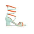 thumbnail image 3 of BLISSFUL STEP Mother's Day Women's Shoes Lace Up Faux Suede Open Toe Chunky Heel Sandals Cyan Orange 9, 3 of 8