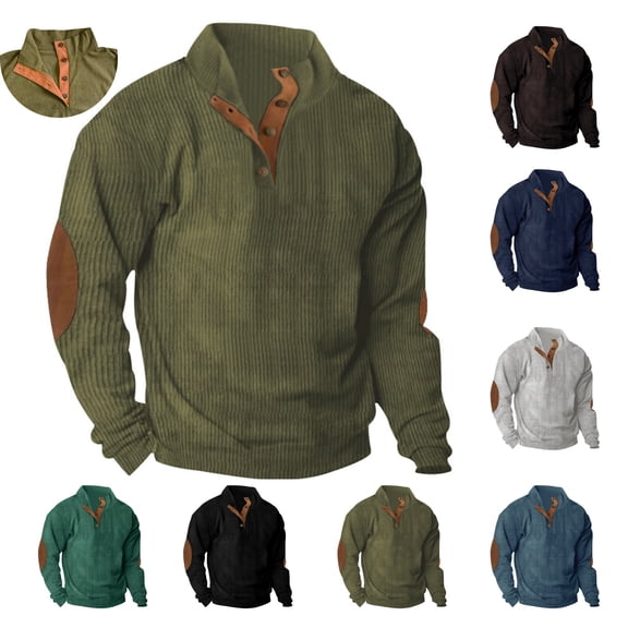 LWFFDAW Henley Corduroy Shirt for Men Long Sleeve Mock Neck Pullover Fall Loose Soft Comfy Casual Sweatshirts