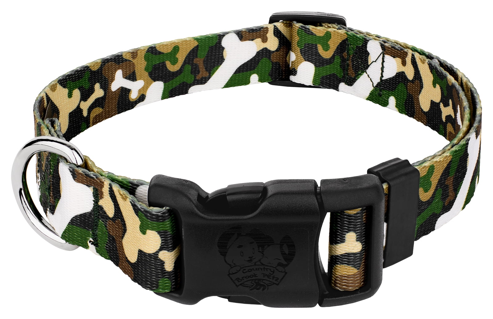 Country Brook Petz® Deluxe Woodland Bone Camo Dog Collar - Made in The