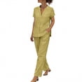 thumbnail image 2 of Women's Summer Linen Set Casual V Neck Top Plus Pants Set Two Piece Set, 2 of 6