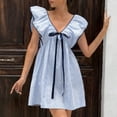 thumbnail image 6 of Xdegoge Babydoll Dress for Women Loose Fit Short Butterfly Sleeve V-Neck Mini Dresses Striped Tie Front Sun Dress Flowy Vacation, 6 of 8