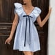 thumbnail image 5 of Vestido de Verano de Manga Corta Mujeres Cuello en V Manga Voladora con Ruffles Suelto Fluido Casual Mini, Vestido de Verano Casual, 5 of 8