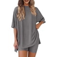 thumbnail image 2 of Women's 2 Piece Lounge Sets Casual Summer Airport Travel Outfits Oversized Shirts Biker Shorts Matching Clothing, 2 of 5