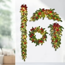 Gcvizuso Christmas Wreath, Christmas Wreaths for Front Door, Christmas Wreath With Lights, Pre-Lit Christmas Wreath With Ribbon, Ball Ornaments, For Door Window Mantle Christmas Decoration