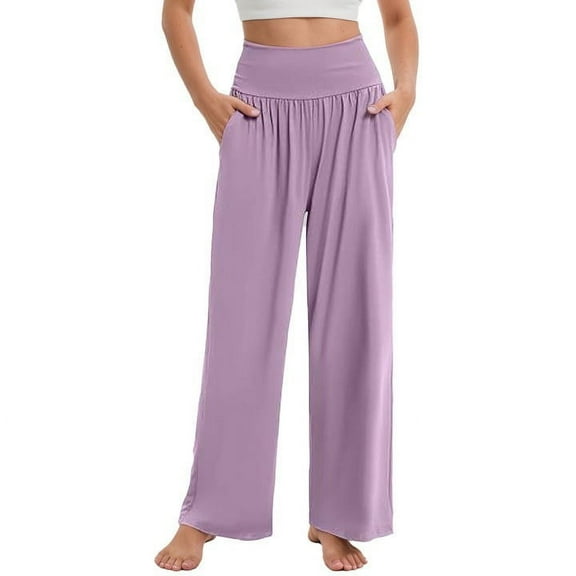 Pants for Women Style Clothes Drawstring Pants Women Casual Wide Leg for Casual Woman Trouser Womens Flowing Womens Track Pant Fashion Clothes Sweat Summer Light Purple 3XL