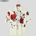 thumbnail image 4 of INCERUN Tops 2024 estilo coreano moda hombres estampado floral camisas verano casual streetwear solapa manga corta blusa S-5XL, 4 of 5