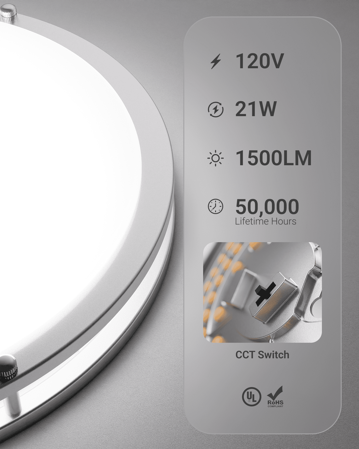 Sunco 14 Inch LED Ceiling Mount Light Fixture, Close to Ceiling Round Flat Light, 21W, 1500 LM, Selectable CCT 2700K/3000K/4000K/5000K/6000K, Dimmable, Hardwired ETL