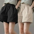 thumbnail image 4 of Erwazi Women's Solid Shorts Elastic Waist Casual Summer Wide Leg Shorts with Pockets, 4 of 4