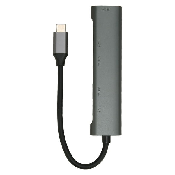 Concentrador USB C 5 en 1, adaptador multipuerto de tipo C a 3,5 mm para el hogar, la oficina, el entretenimiento, los negocios y los viajes.