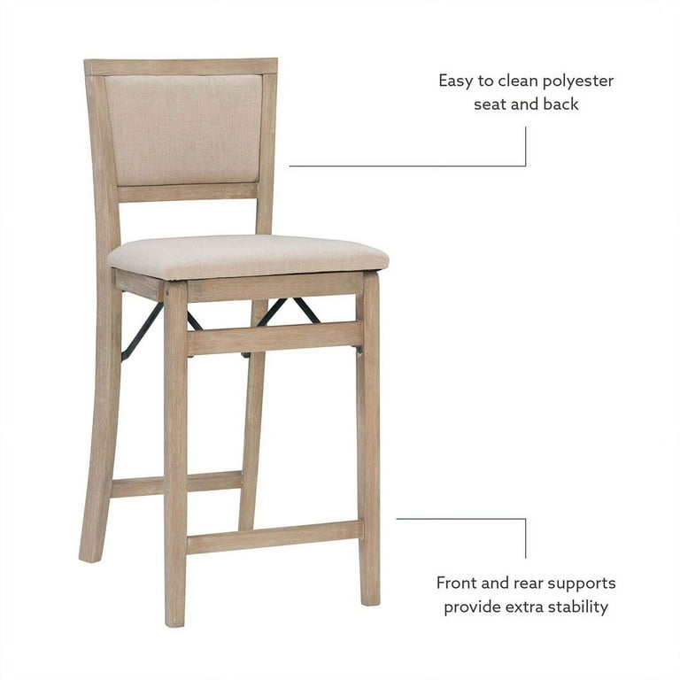 Linon Keira Pad Back Wood Folding Counter Stool in Graywash