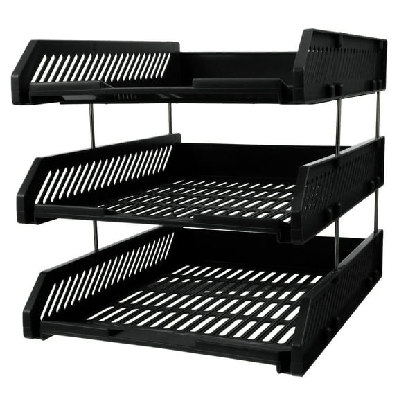 Howish File Folder Black 3 Tier File Shelf Organizer Stackable Letter Tray Office Paper Holder Tray(13.07"X10.63"X10.04")