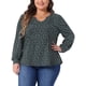 thumbnail image 1 of Blusa de mujer de talla grande Agnes Orinda, de manga larga, con pliegues, escote en V, floral, elegante y casual, talla 4X, negro y azul, 1 of 6