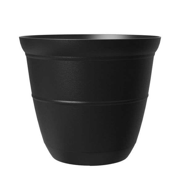 Mainstays Basic Bell Planter 12 inch Black, Classic Design with Attached Tray Durable Weather Resistant Matte Finish