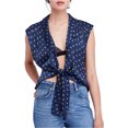 thumbnail image 1 of Free People Blusa sin mangas con lazo frontal estampado para mujer, azul, pequeño Free People Top sin mangas, 1 of 1