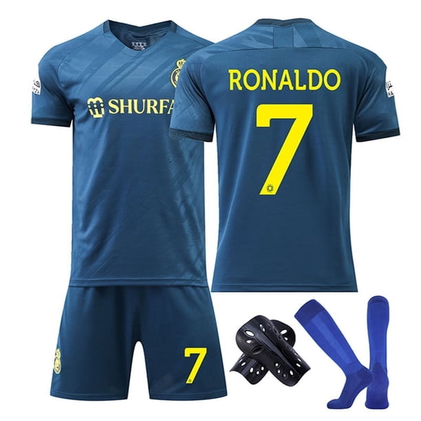 Adecuado para la camiseta de visitante de la Liga de Arabia Saudita Riyadh Victory No. 7 Ronaldo Uniforme del equipo de fútbol de manga corta Traje para niños