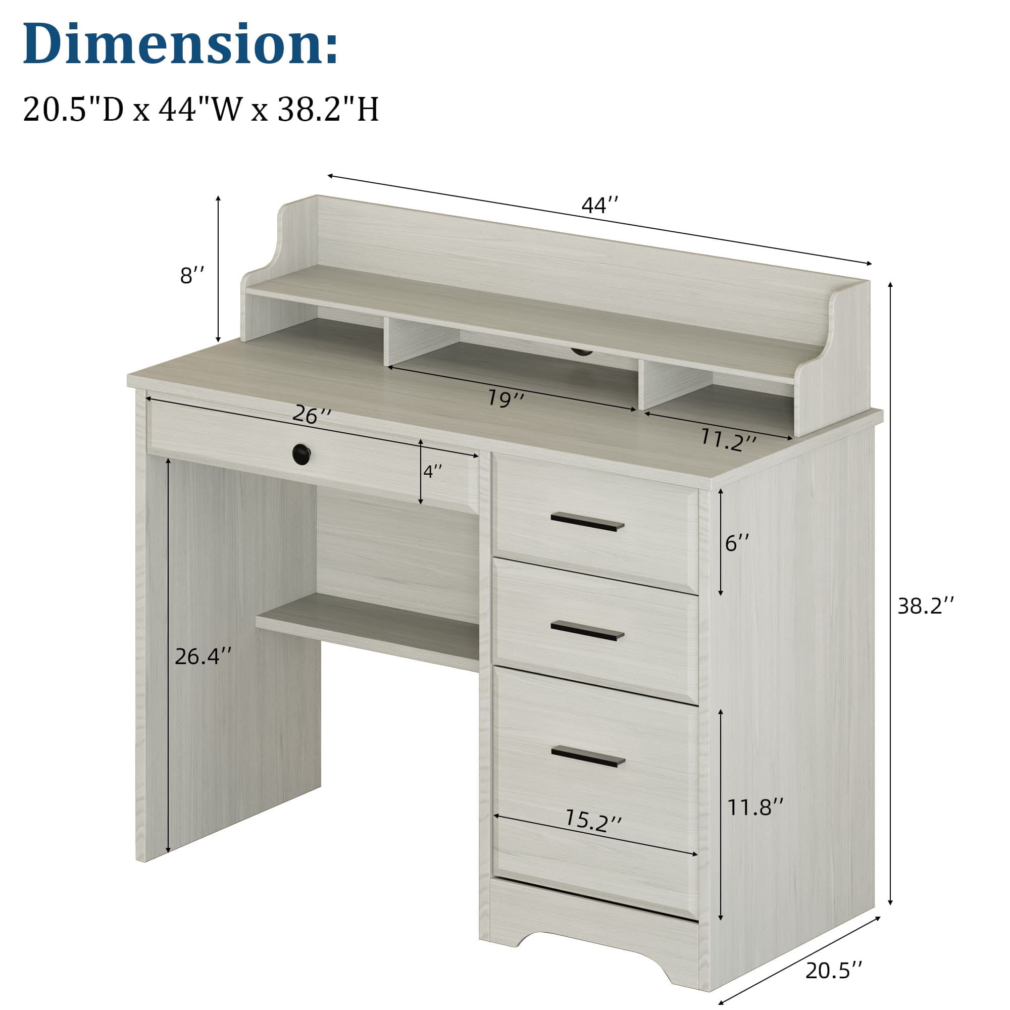 4 EVER WINNER Small Wood Desk with Drawers, File Cabinet & Monitor Stand, Home Office Computer Writing Desk for Bedroom, Off White