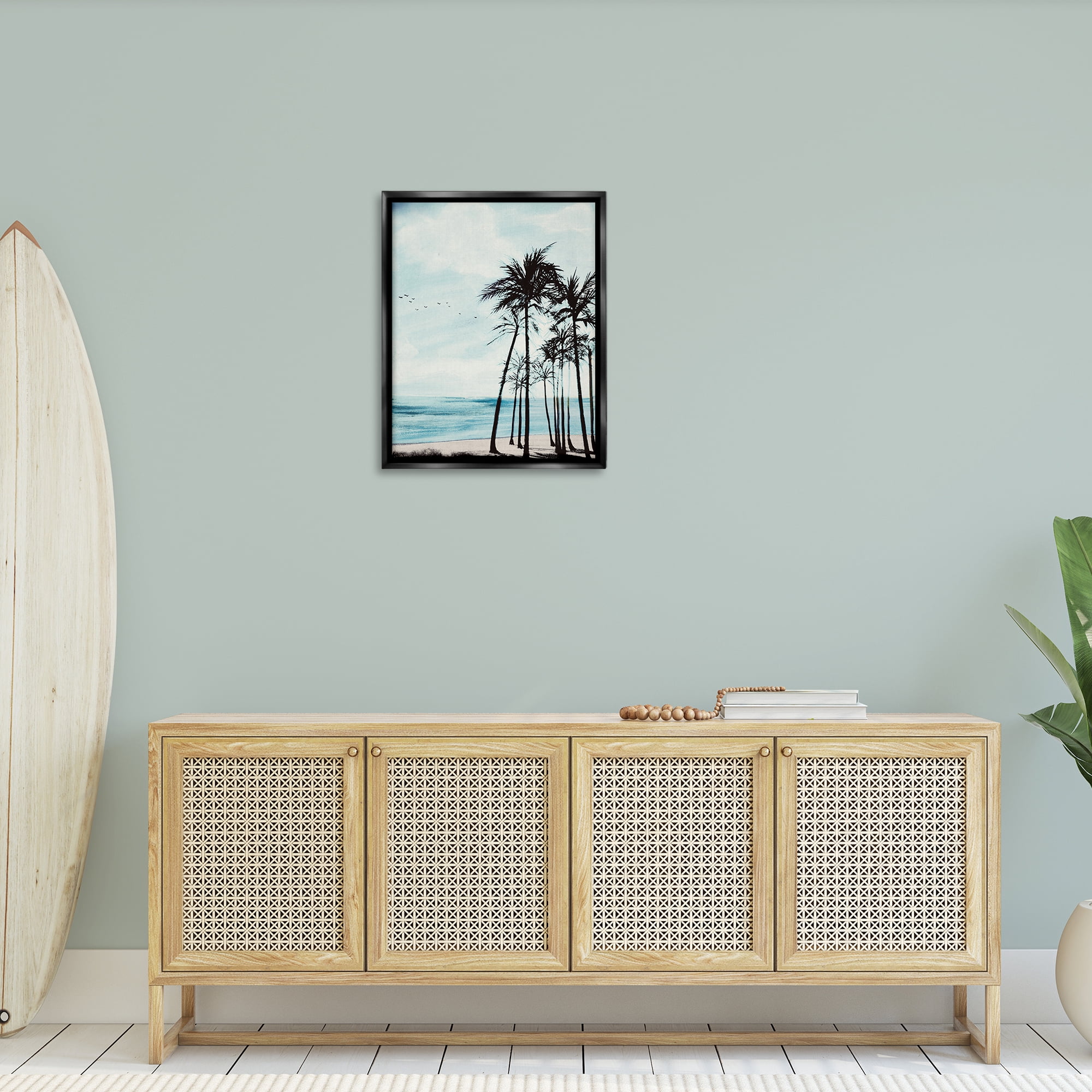 Stupell Industries Summer Beach Silhouette Coastal Painting Black Floater Framed Canvas Art Print Wall Art, 25 x 31