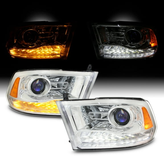 AKKON - For 09-18 Dodge Ram 1500 2500 3500 Chrome LED DRL Switchback Halogen Upgrade Projector Headlight Lamps