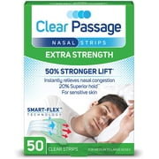 Clear Passage Nasal Strips, Clear Extra Strength, 50 Count | Works Instantly to Improve Sleep, Snoring, and Nasal Congestion