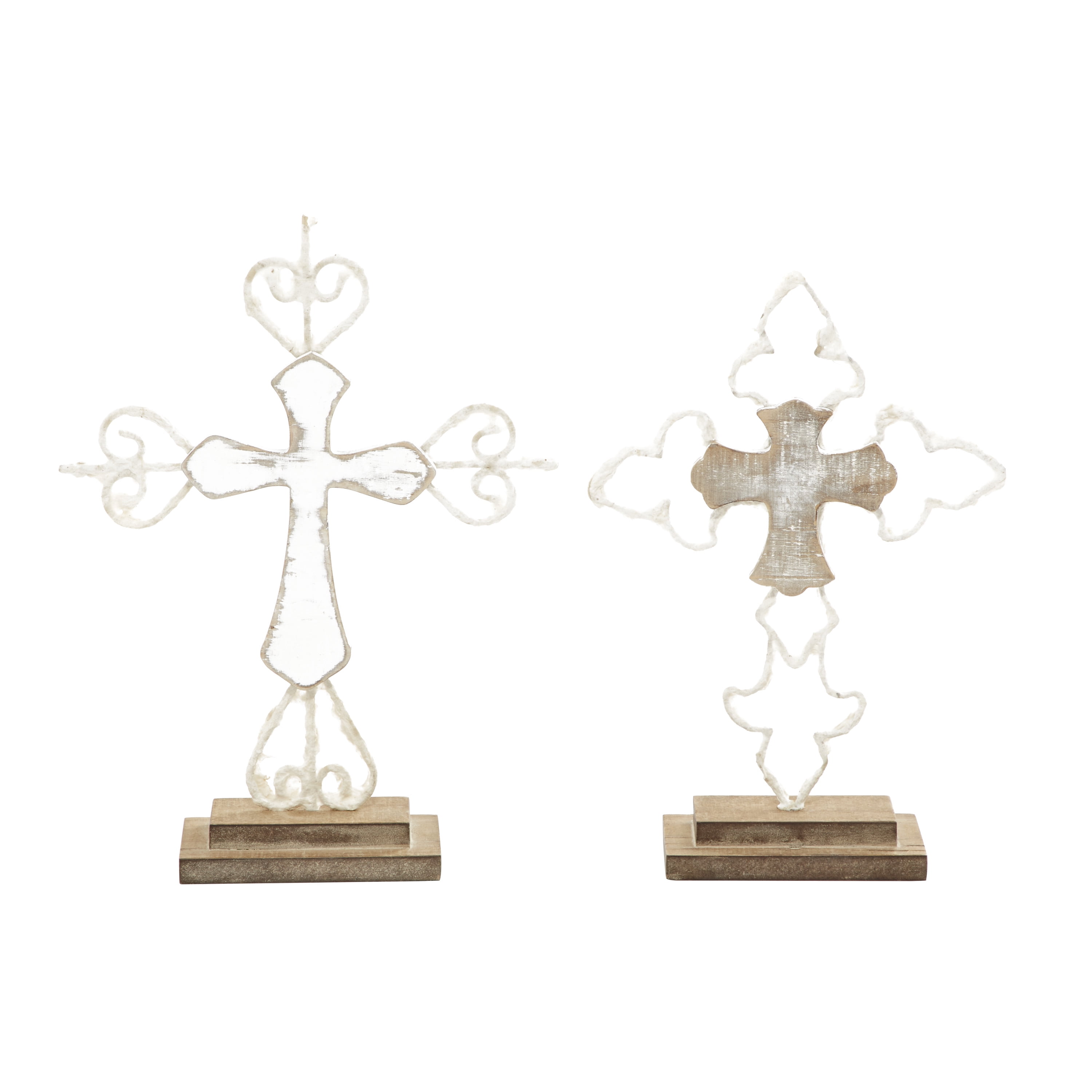DecMode Wood Cross Contemporary Sculpture, Brown, 2 - Pieces