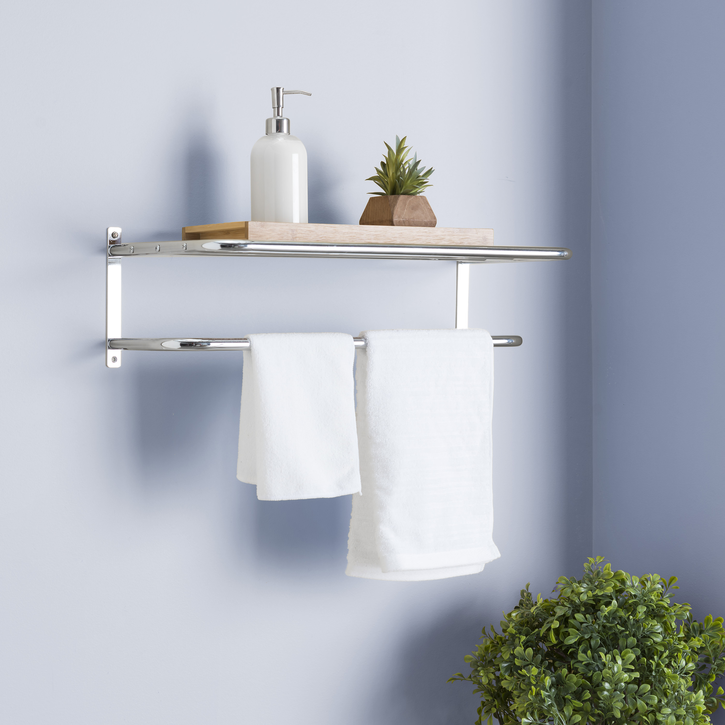 Wall Mounted Bath Shelf with Towel Bar