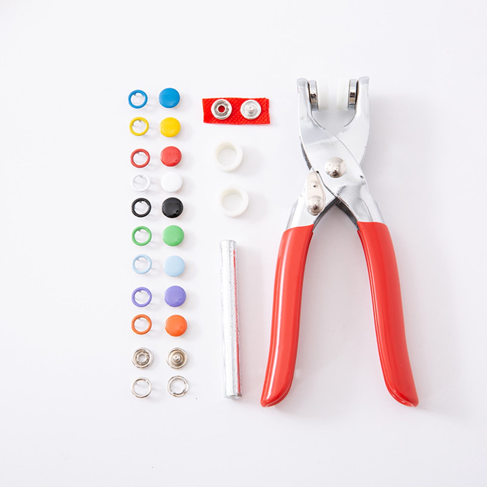 MOMOJIA 200pcs 10 Colors Metal Prong Snap Button Grommets Fasteners Kit with Hand Plier Installation Tools for DIY Clothing Crafts