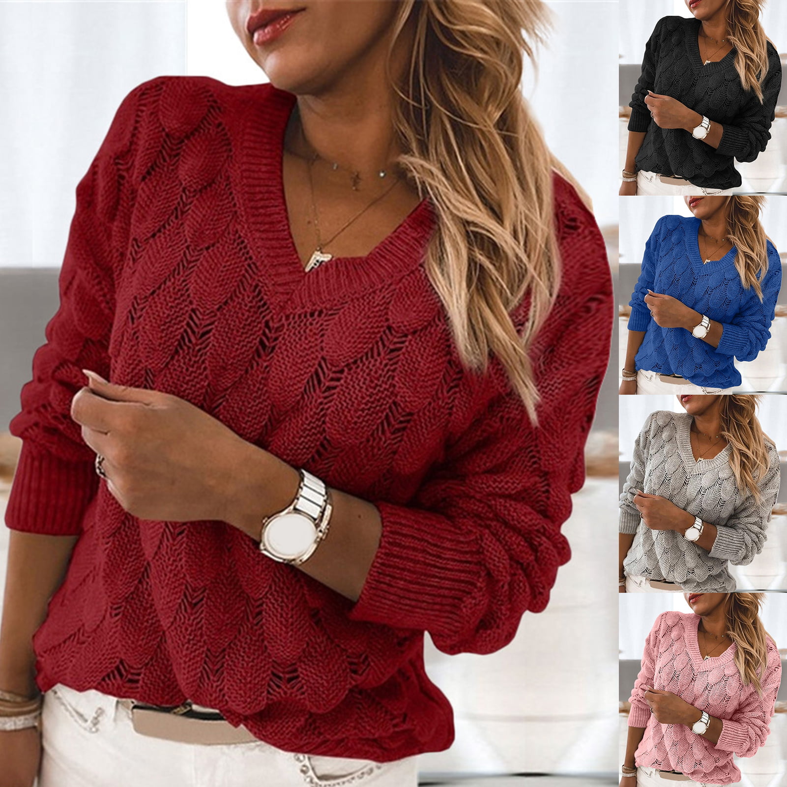 Winter Sweater Autumn Women Knitted Female Long Sleeve For Ladies Solid V-neck 