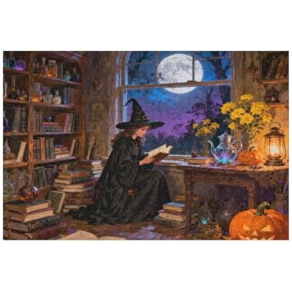 Witchcraft and Magic Theme Jigsaw Puzzle for Adults 500 Pieces, Night Sky Artwork Challenge Puzzle for Family Game Night and Decor
