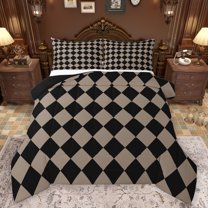 Homewish Abstract Geometric Plaid Bedding Comforter Set,Modern Minimalist Style Twin Comforter Sets,Brown Black Grid Bedding Set For Girls Kids,Ultra Soft Home Decor Reversible,2-Piece
