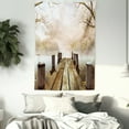 thumbnail image 4 of Autumn Tapestry, Old Wooden Jetty on a Lake with Fallen Leaves and Foggy Forest in Distance, Wall Hanging for Bedroom Living Room Dorm Decor, 60W X 80L Inches, Pale Brown Green Tan, by Ambesonne, 4 of 5