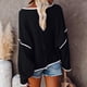 thumbnail image 4 of Suéter de punto con cuello redondo para mujer, manga larga, suelto, con hombros caídos, tops con borde blanco para otoño invierno negro M, 4 of 5