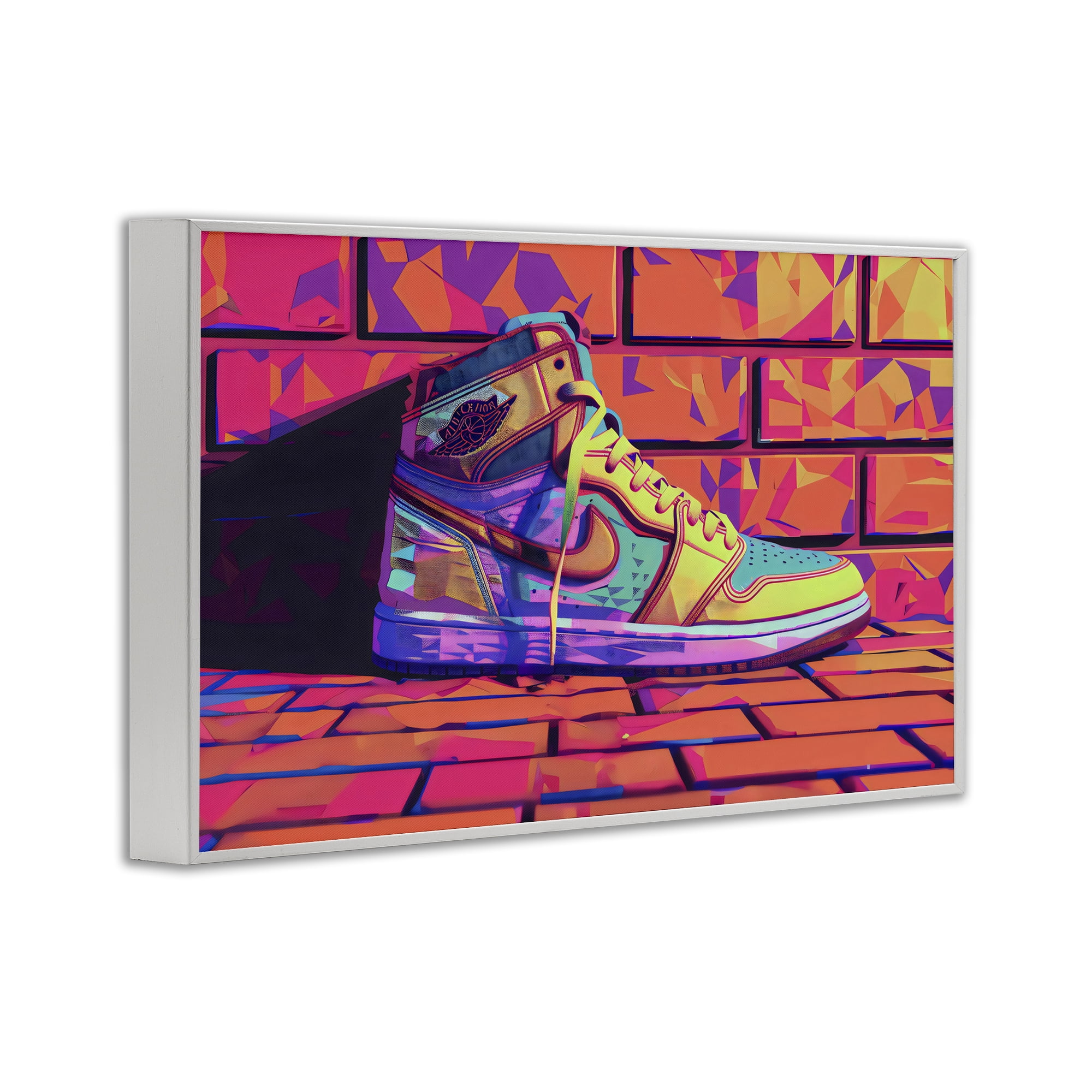 Stupell Industries Sneaker with Vibrant Geometric Hues White Framed Giclee Art, design by Creative Studio