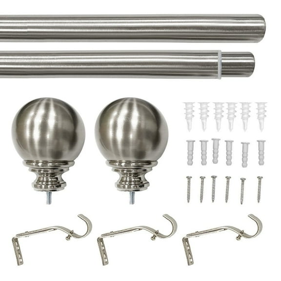 Lumi 1" Single Curtain Rod Brushed Nickel/Black/Oil Bronze-Ball finial 72"-144" - Brushed Nickel