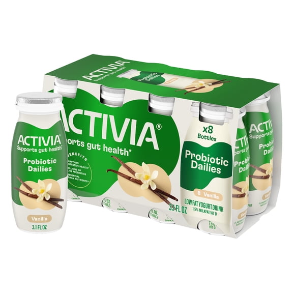 Activia Probiotic Dailies Vanilla Low Fat Probiotic Yogurt Drinks, Helps Support Gut Health, 3.1 fl oz, 8 Count