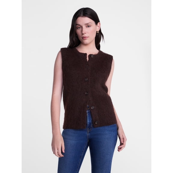 Scenario Women's Button Front Textured Sweater Vest, Lightweight, Sizes XS-XXXL