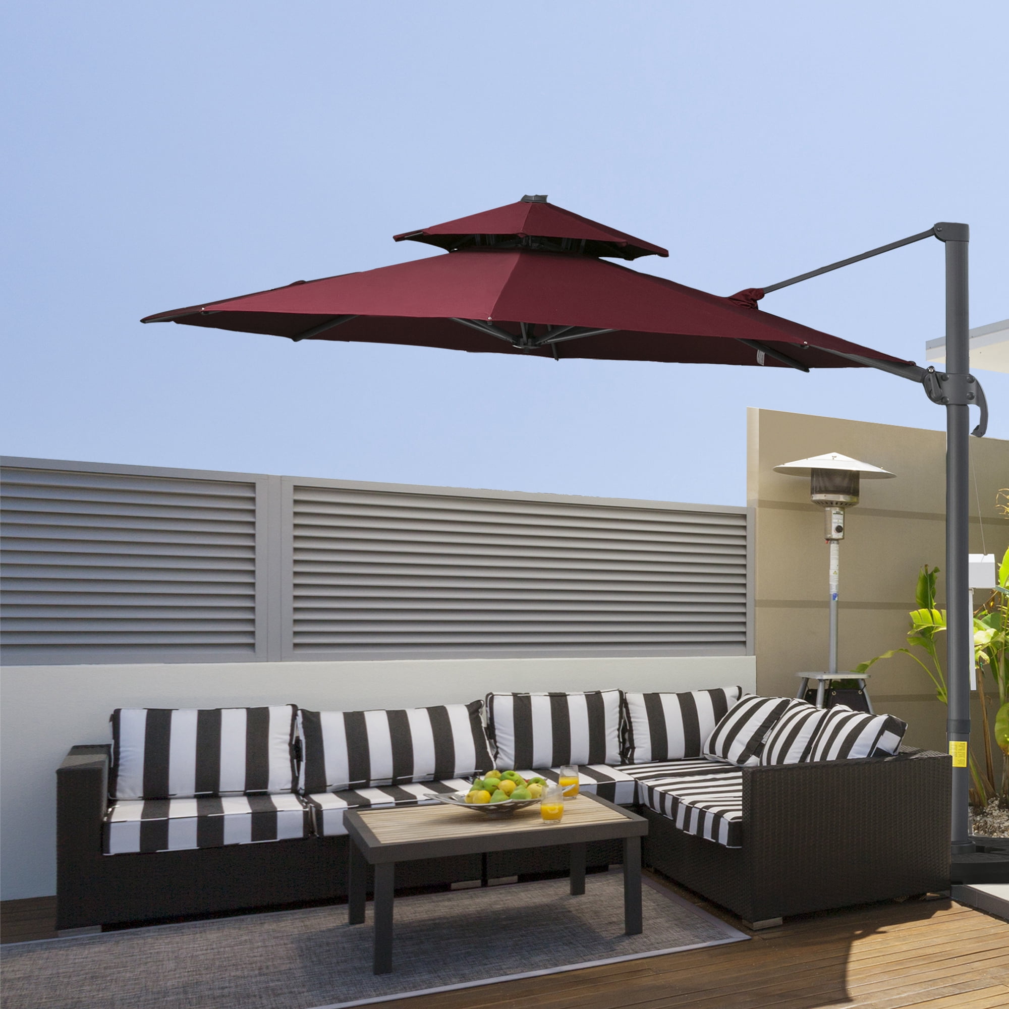 canvas madrid offset patio umbrella with base red 11-ft 9ft Motorized Market Remote & Optional Base, 9FT(Base Not Included) / Beige Upgrade your backyard with this feature Crestlive Products 11 ft. x