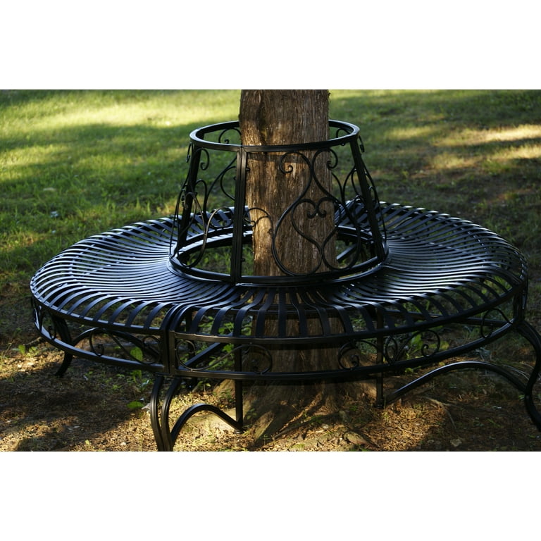 Black Metal Tree Surround Bench Outdoor Patio Furniture and Decoration