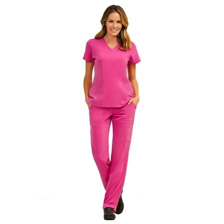 

Maevn Pure Women s 3 Panel V-Nect Top & Relaxed-Fit Elastic Drawstring Cargo Pant Scrub Set