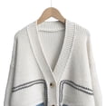 thumbnail image 2 of Chouyatou Women's Open Front Cardigan Oversized Button Down Denim Jean Patchwork Sweater Coat, 2 of 4