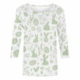 thumbnail image 4 of Easter Apparel for Women Realistic Bunny Rabbit Painting Graphic Print Crewneck Three Quarter Sleeve Soft Fabric Casual Festive Holiday T-Shirt, 4 of 5