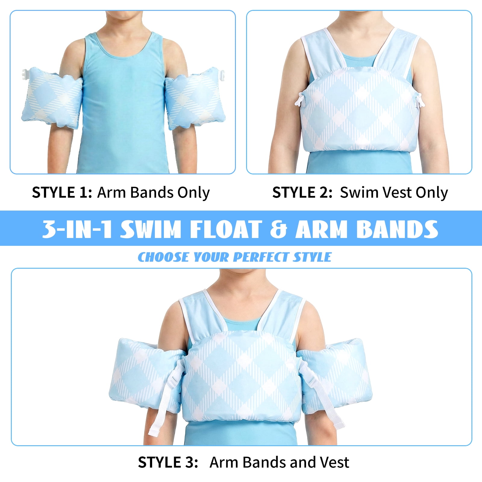 Gogokids Kids Toddler Swim Vest Life Jacket,Toddler Floaties Fit 22-66 Lbs,Pool Float Jumper Detachable Arm Floaties Water Wing for Boys Girls